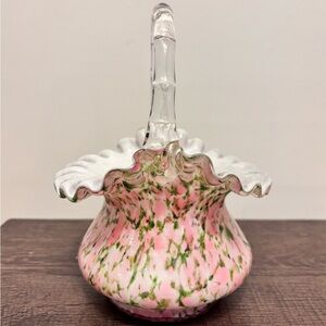 Vintage Fenton Art Glads Vasa Murrhina Rose Aventurine basket.